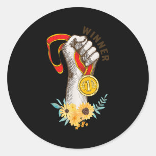 Pegatina Redonda Graciosa Medalla De Oro Para Los Ganadores Del Equ