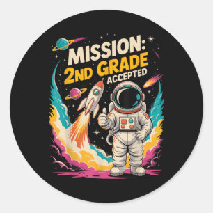 Pegatina Redonda Graciosa misión 2º grado Astronauta aceptada Niños