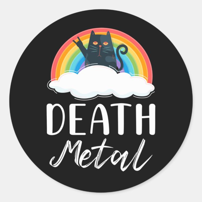 Pegatina Redonda Graciosa muerte Metalizado de gato rock arcoiris (Anverso)