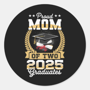 Pegatina Redonda Graciosa Orgullosa Madre De Dos Gemelos Graduados 