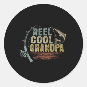 Pegatina Redonda Graciosa Pesca Vintage Reel Guay Grandpa