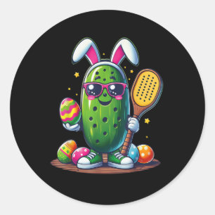 Pegatina Redonda Graciosa Pickle De Pascua Jugando Pickleball Paddl