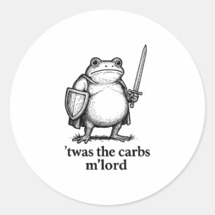 Pegatina Redonda Graciosa Rana Medieval Meme Carbs Knight Mlord Quo