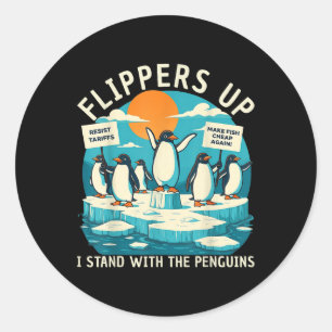 Pegatina Redonda Graciosa resistencia a la protesta de los pingüino