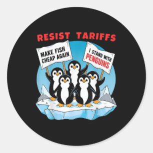 Pegatina Redonda Graciosa resistencia a la protesta de los pingüino