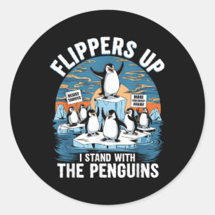 Pegatina Redonda Graciosa resistencia a la protesta de los pingüino