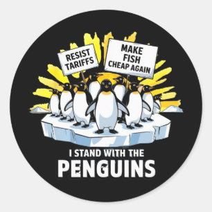 Pegatina Redonda Graciosa resistencia a la protesta de los pingüino