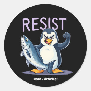 Pegatina Redonda Graciosa resistencia a la protesta pingüina contra
