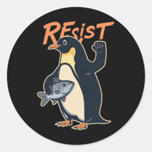 Pegatina Redonda Graciosa resistencia contra el activismo pingüino 