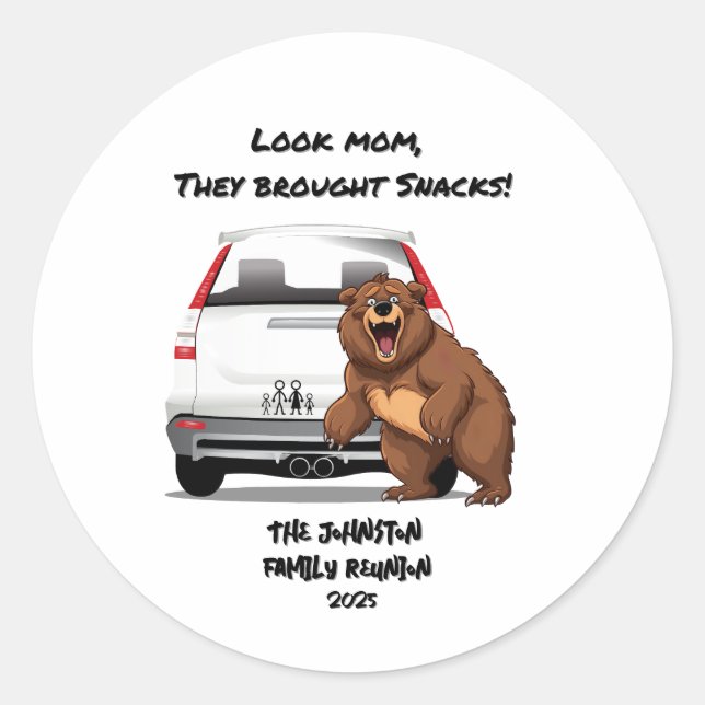 Pegatina Redonda Graciosa Reunión Personalizada de la Familia de Os (Anverso)