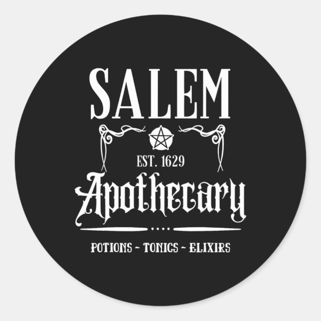 Pegatina Redonda Graciosa Salem Witch Machusetts Apothecary Hallowe (Anverso)