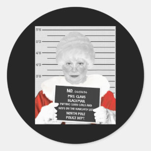 Pegatina Redonda Graciosa Sra. Claus Mugshot encarcelada arrestada