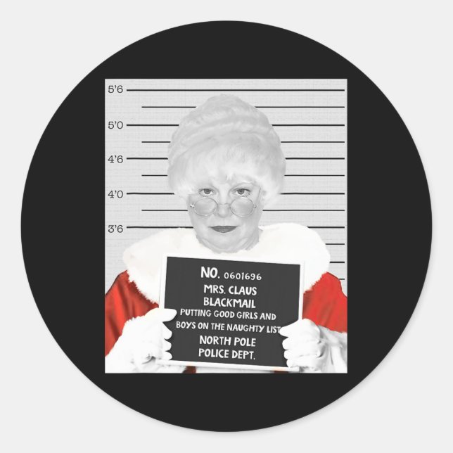 Pegatina Redonda Graciosa Sra. Claus Mugshot encarcelada arrestada  (Anverso)