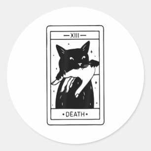 Pegatina Redonda Graciosa Tarjeta Tarot De Halloween De Gato Negro 