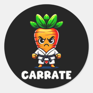 Pegatina Redonda Graciosa Zanahoria En Karate Gi Carrate Black Belt
