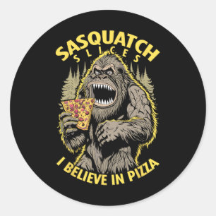 Pegatina Redonda Graciosas lonas de Sasquatch que creo en Pizza