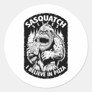 Pegatina Redonda Graciosas lonas de Sasquatch que creo en Pizza