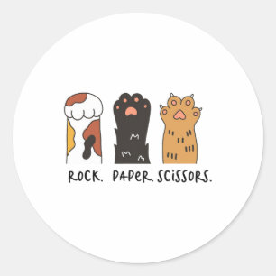 Pegatina Redonda Graciosas tijeras de papel de rock para gato para 