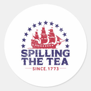 Pegatina Redonda Gracioso 4 De Julio Derramando El Té Desde 1773 Cu