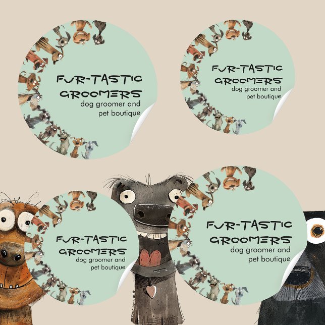 Pegatina Redonda Gracioso acuarela Perro Groomers Boutique Blue (Subido por el creador)