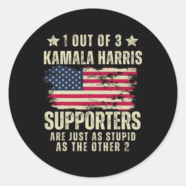 Pegatina Redonda Gracioso anti Kamala Harris Estúpido Chiste Bander (Anverso)