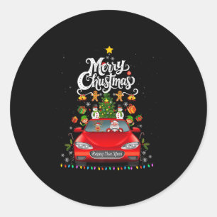 Pegatina Redonda Gracioso árbol de navidad del vagón de conducción 