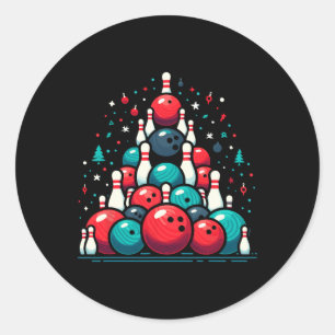Pegatina Redonda Gracioso Árbol de Navidad para hombres Bowler