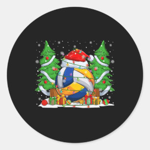 Pegatina Redonda Gracioso balón de voleibol de Santa y campeón; Nav