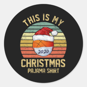 Pegatina Redonda Gracioso baloncesto Feliz Navidad Cuarentena de Ca