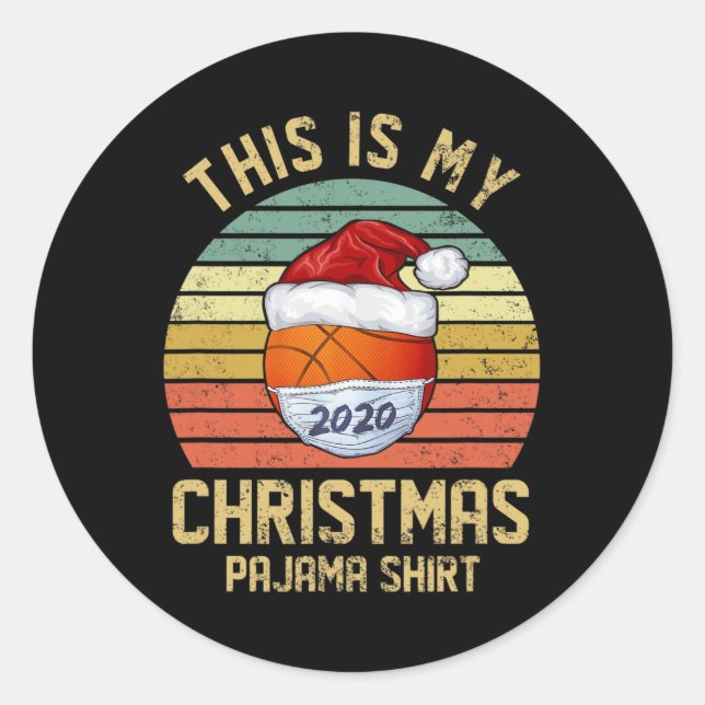 Pegatina Redonda Gracioso baloncesto Feliz Navidad Cuarentena de Ca (Anverso)