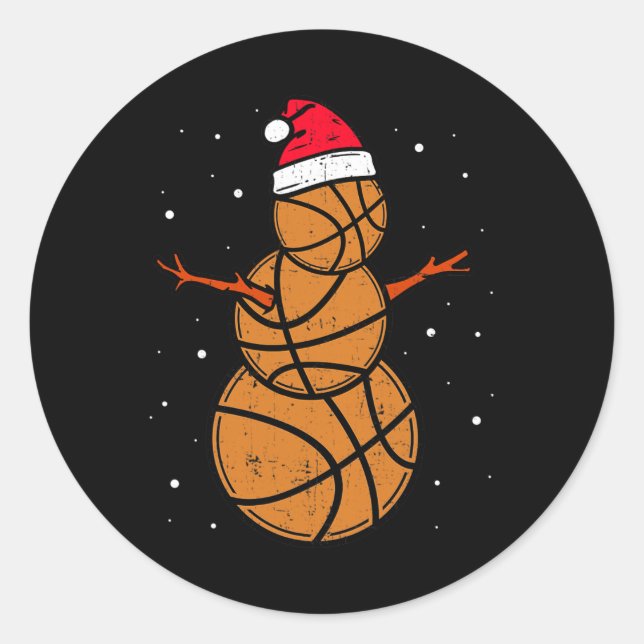 Pegatina Redonda Gracioso Baloncesto Para Niños Chicas Navidades Sn (Anverso)