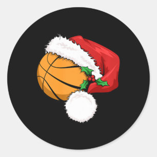 Pegatina Redonda Gracioso baloncesto Santa Hat Feliz Navidad Xm