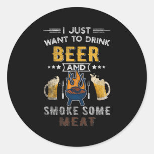 Pegatina Redonda Gracioso Bbq Chef Cerveza ahumada Carne Lover Cita