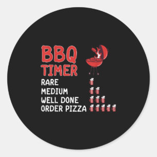 Pegatina Redonda Gracioso Bbq Timer Barbecue Grill Master Grilling 