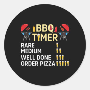 Pegatina Redonda Gracioso Bbq Timer Barbecue Grill Master Grilling 