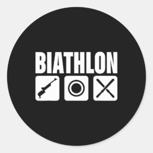 Pegatina Redonda Gracioso Biatleta Bíatlón Destino Deportivo Dispar