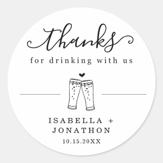 Pegatina Redonda Gracioso Boda de cerveza Gracias / Gracias Pegatin (Anverso)