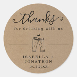 Pegatina Redonda Gracioso Boda de cerveza Gracias / Gracias Pegatin