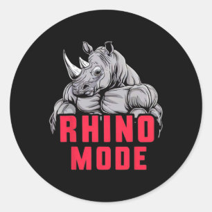 Pegatina Redonda Gracioso Bodybuilding Rhino Mode Workout Fitness G