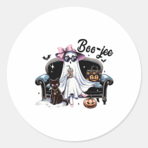 Pegatina Redonda Gracioso Boo Jee Ghost Halloween Boo Jee Ghost Spo