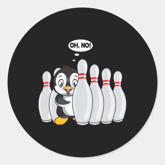 Pegatina Redonda Gracioso Bowling Pin Cute Penguin Para Bowling Lov (Anverso)
