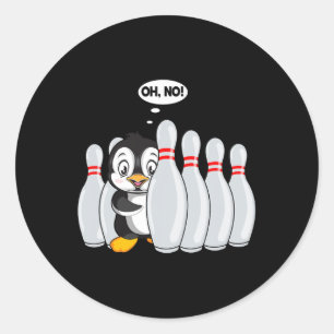 Pegatina Redonda Gracioso Bowling Pin Cute Penguin Para Bowling Lov