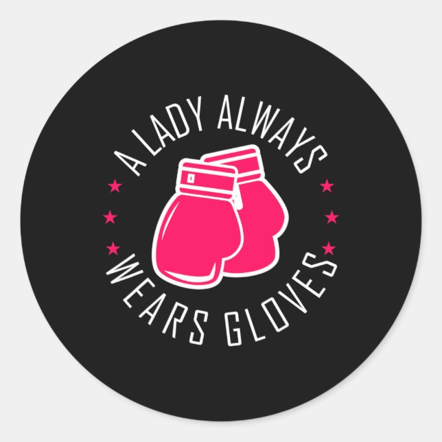 Pegatina Redonda Gracioso Boxeo Con Guantes Rosa Y Boxeador De Cami (Anverso)