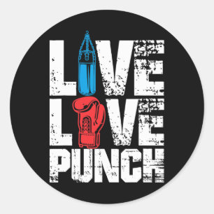 Pegatina Redonda Gracioso Boxeo Glove Tee Live Love Punch