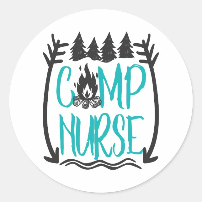 Pegatina Redonda Gracioso campamento de verano Enfermería de enferm (Anverso)