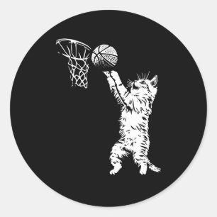 Pegatina Redonda Gracioso Cat Basketball