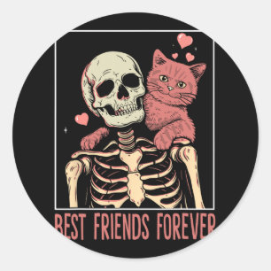 Pegatina Redonda Gracioso Cat Lady Tarot Card Skeleton Kitten Lover
