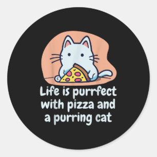 Pegatina Redonda Gracioso Cat Pizza Lover Kitten Cute Cat Hilarious