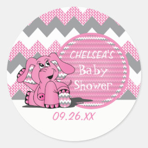 Pegatina Redonda Gracioso Chevron Rosa Silly Elephant