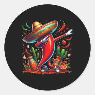 Pegatina Redonda Gracioso Chili Dabbing Hot Pepper Sombrero Cinco D